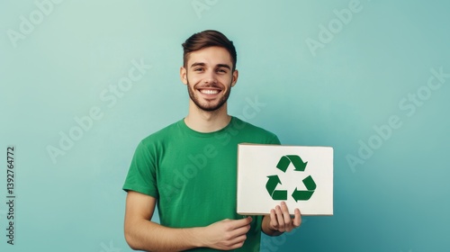 Obraz na płótnie A person holding a recycling symbol. Environment conservation concept. w salonie
