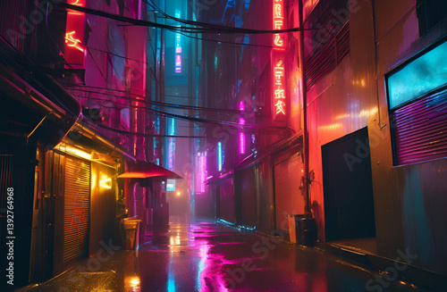 Neon Alleyway with Night Rain, and City.