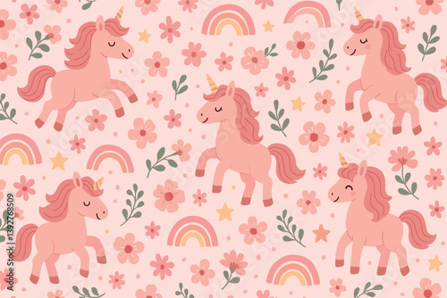 Whimsical unicorn and floral pattern for kids room decor