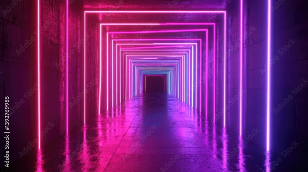 Neon Tunnel for Abstract Light, Digital Art. Neon Tunnel for Abstract Light, Digital Art.