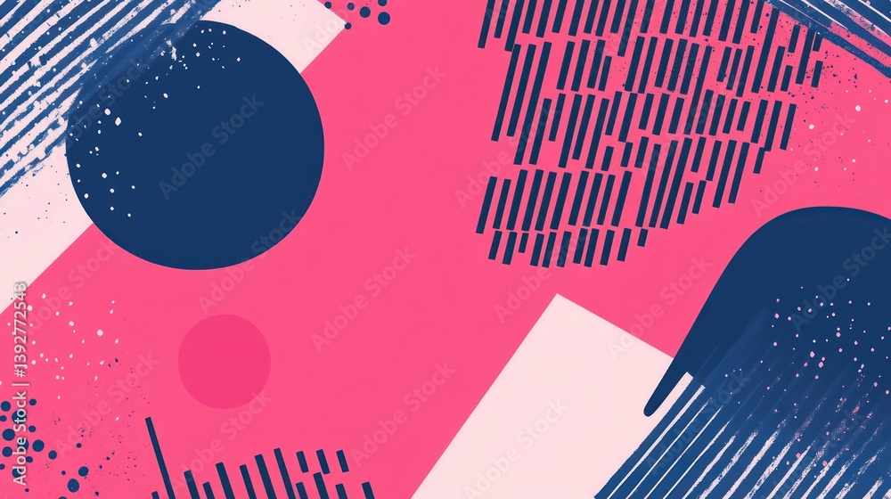 Obraz premium Abstract pink and blue geometric pattern with circles and lines.