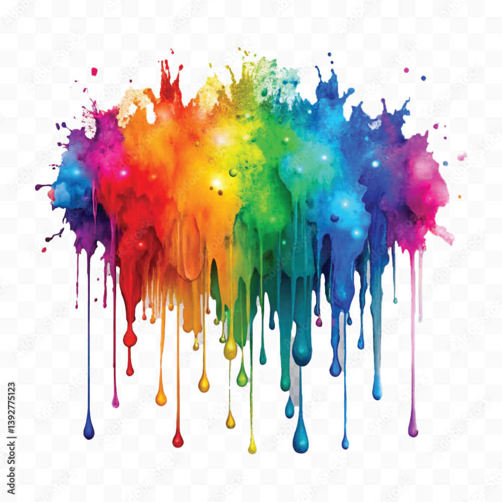 vibrant holi splash splatter dripping down isolated on transparent white background