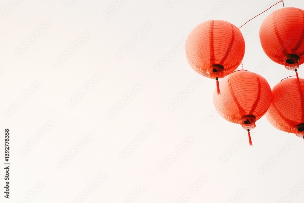 Obraz premium minimalistic composition of traditional chinese lanterns with clear sky background