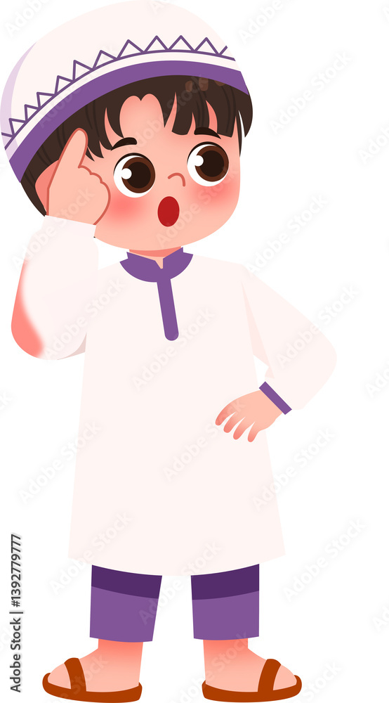 Curious Young Boy in Traditional Clothing, Thoughtful Expression Curious Young Boy in Traditional Clothing, Thoughtful Expression