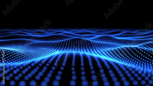 Abstract blue digital wave particles background.