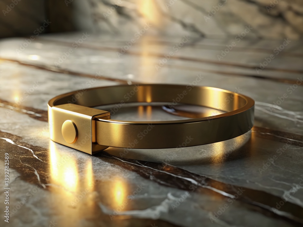 Minimalist Gold Belt on Marble: Tilt-Shift Photography with Glass Reflections Minimalist Gold Belt on Marble: Tilt-Shift Photography with Glass Reflections
