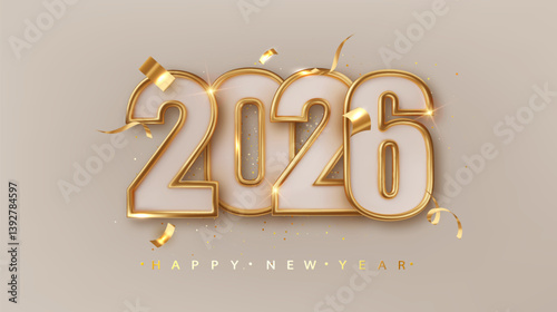 2026 Gold 3d Number for Happy New Year Background. Elegant Numbers indicating the Date of the New Year. Banner for greeting Card or Calendar