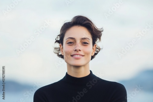 minimalistic portrait of individual on dia dos namorados against blurred background with ample copy space