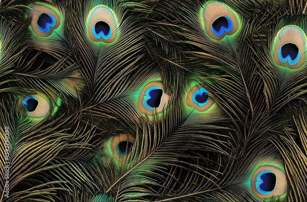 Fototapeta premium Beautiful peacock feather seamless pattern wallpaper
