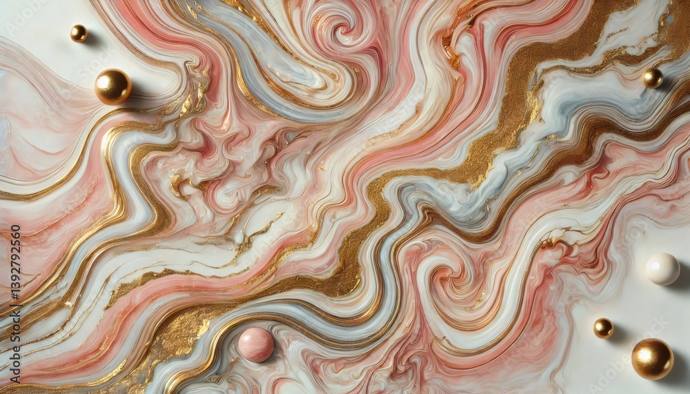 Obraz premium Swirling marble texture with pink and gold fluid art creating an abstract background