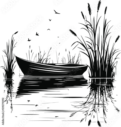 silhouette of a rowboat calm lake reflection ,reflection, water, calm, lake, silhouette, boat, rowboat, nature, river, sunset, sun, sky, landscape, summer, fishing, horizon, dusk, sunrise, fisherman