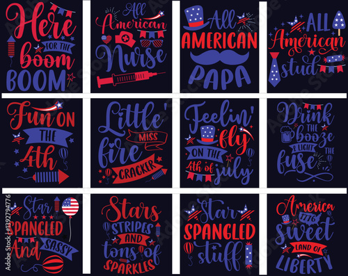Patriotic 4th of July Bundle All American Family Quotes Independence Day Sublimation Designs