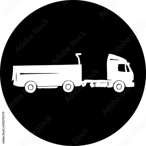 Minimalist Heavy Truck Silhouette within Black Circle Emphasizing Transportation Concepts