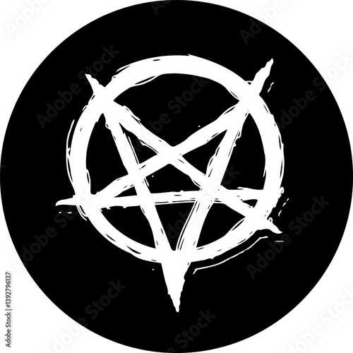 Distorted Pentagram Within a Circle, Expressive and Symbolic Monochrome Art
