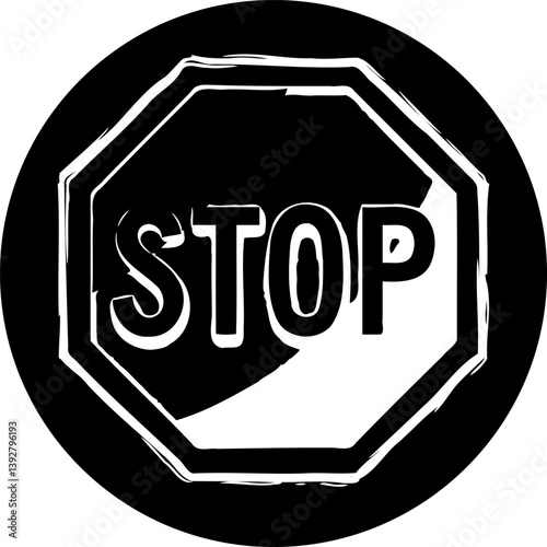 Monochromatic interpretation of stop sign visual with abstract, bold presence