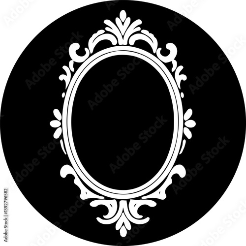 Elegant antique oval frame silhouette set against a minimalist black background