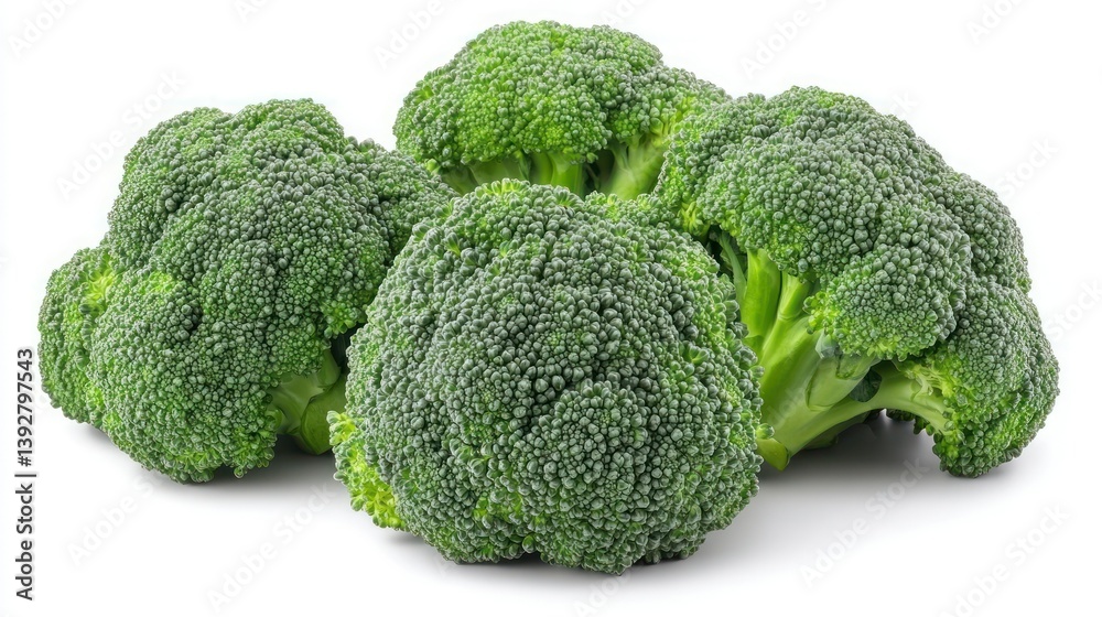 Fresh, green broccoli florets isolated on white background. Fresh, green broccoli florets isolated on white background.