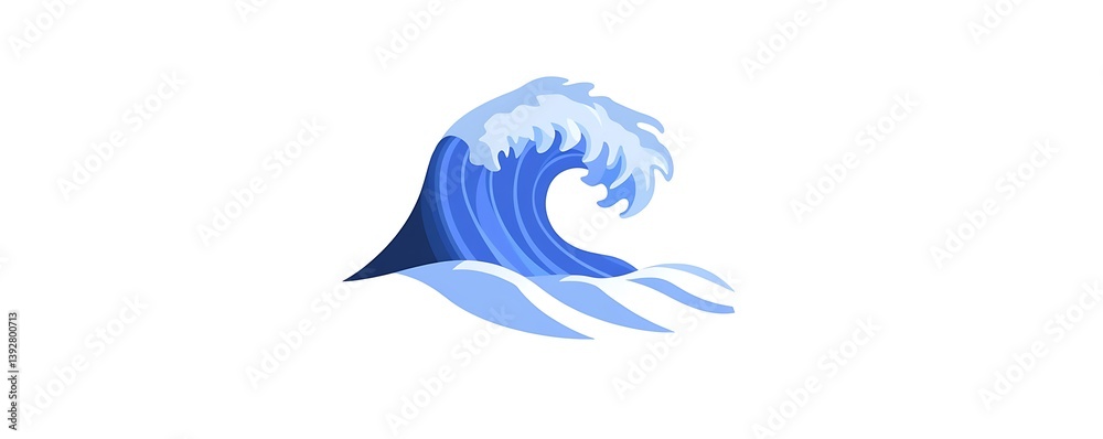 Naklejka premium Blue water waves, vector graphic, simple flat illustration with a white background, minimalist style
