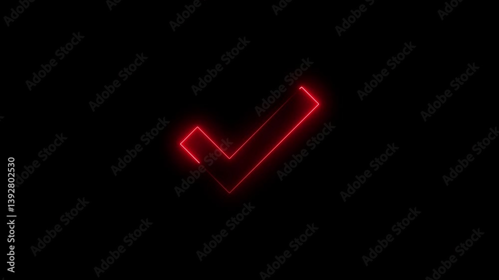 Neon line concept tick mark icon animation on black background Neon line concept tick mark icon animation on black background
