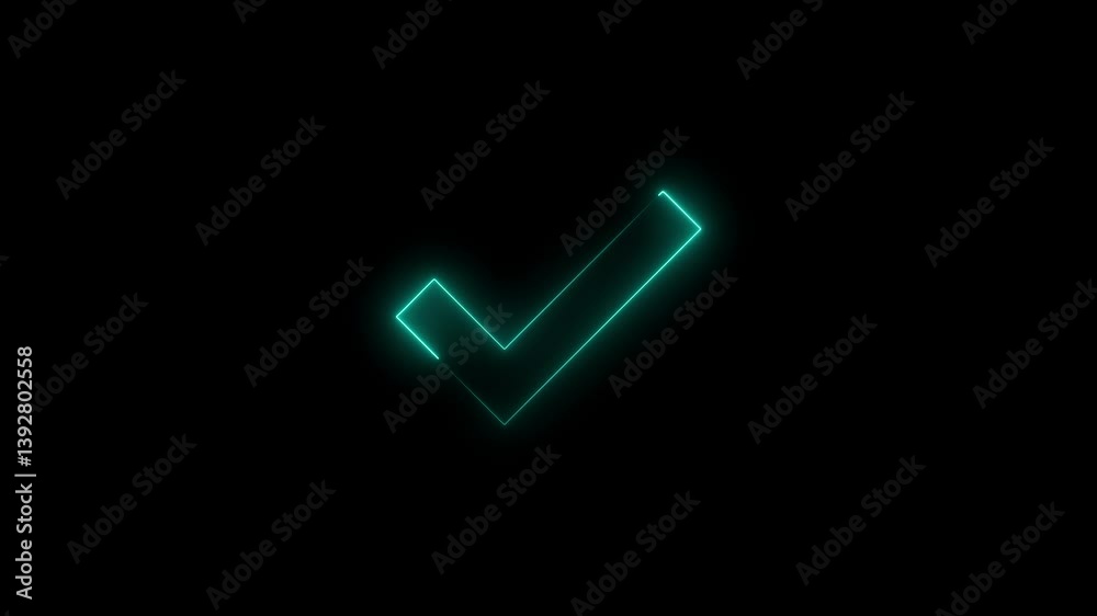 Neon line concept tick mark icon animation on black background Neon line concept tick mark icon animation on black background