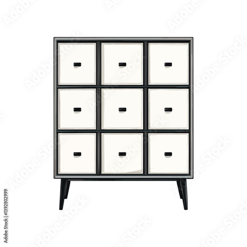 Cabinet, furniture, vector, transparent background, black and white style