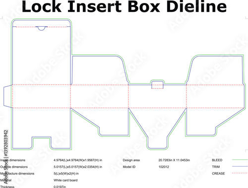 Lock Insert Box Dieline Template Packaging Design Diagram