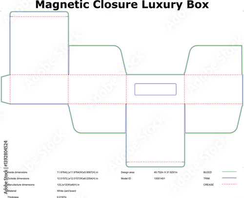 Luxury Magnetic Closure Box Packaging Design Template Diagram