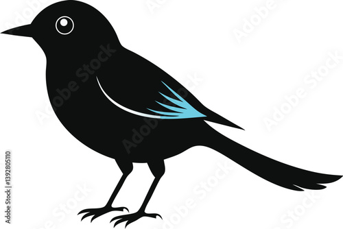 Beautiful bird opal flycatcher silhouette black color vector illustration 