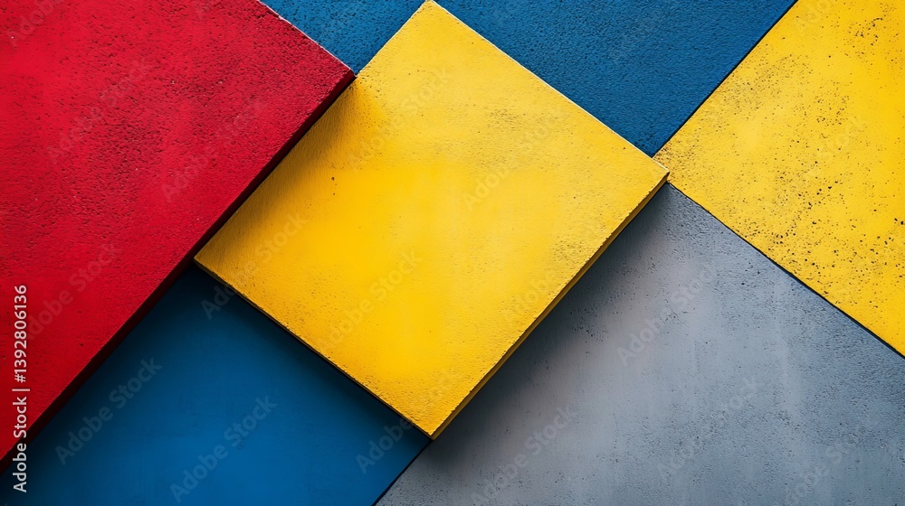 A square frame featuring four vibrant sides in yellow, red, blue, and gray, forming a geometric shape. A square frame featuring four vibrant sides in yellow, red, blue, and gray, forming a geometric shape.