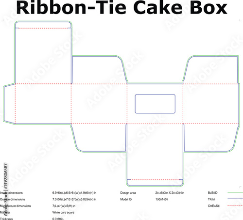 DIY RibbonTie Cake Box Design Template, Packaging Diagram