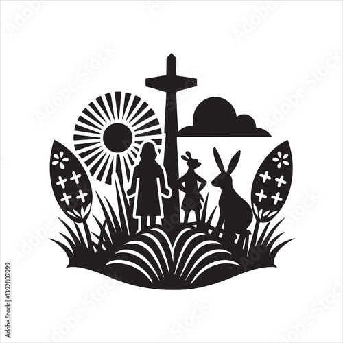 easter sunday silhouette vector art illustration