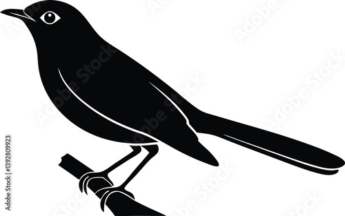  Beautiful bird opal flycatcher sitting forward on the branch silhouette black color vector illustration