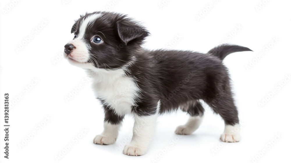 Kitten and border collie puppy, isolated on a white background. Kitten and border collie puppy, isolated on a white background.
