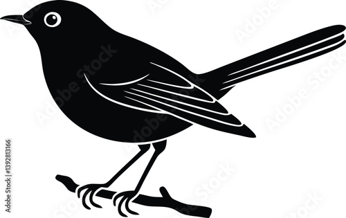  Beautiful bird opal flycatcher sitting forward on the branch silhouette black color vector illustration