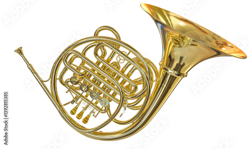 Golden french horn isolated on transparent background