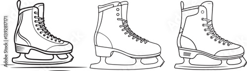 Minimalist black  line art of an ice skate boot with a blade
