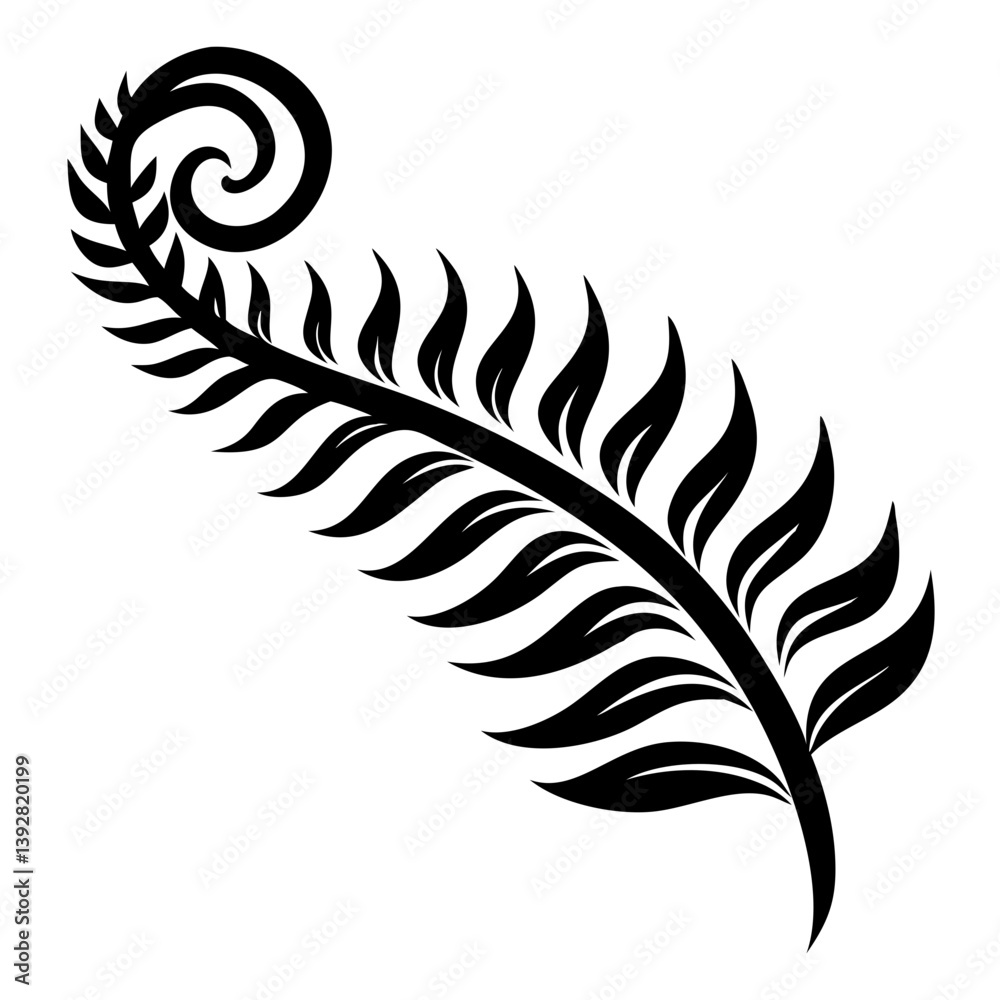 Fototapeta premium Fern leaf swirl silhouette