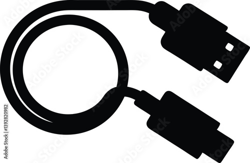 usb cable silhouette vector,plug isolated