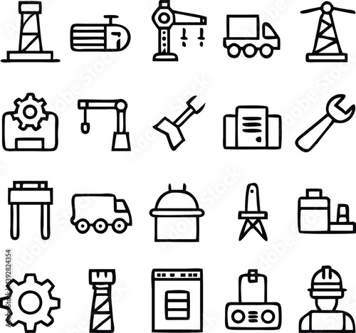 Industry Icons Vector Art | Factory, Tools & Machinery Line Icon Pack