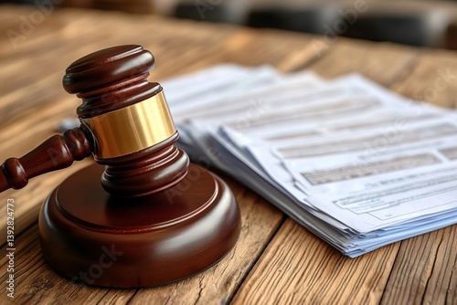 Detail of a Gavel and Documents on a Desk, Symbolizing Family Divorce Proceedings