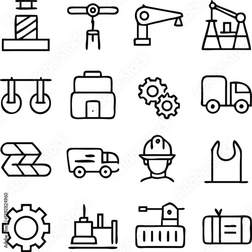 Industry Icons Vector Art | Factory, Tools & Machinery Line Icon Pack