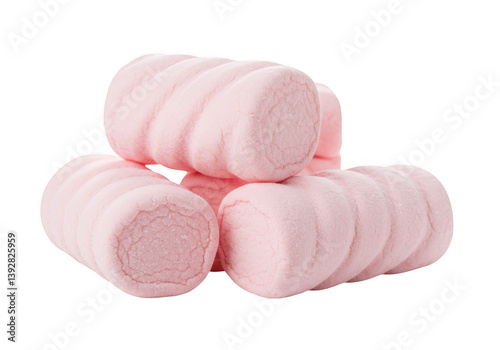 A pile of several pink marshmallows on a plain background on transparent background