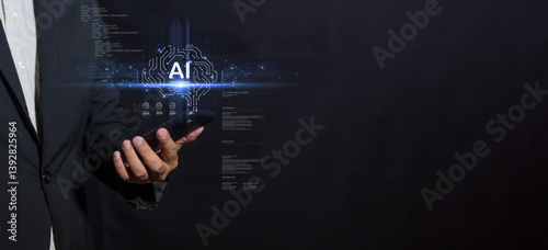 Businessman adopt artificial intelligence (AI) technology to boost work efficiency, streamline data analysis, and leverage advanced tools for optimal performance.