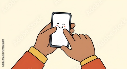 Cartoon hand tapping smartphone screen