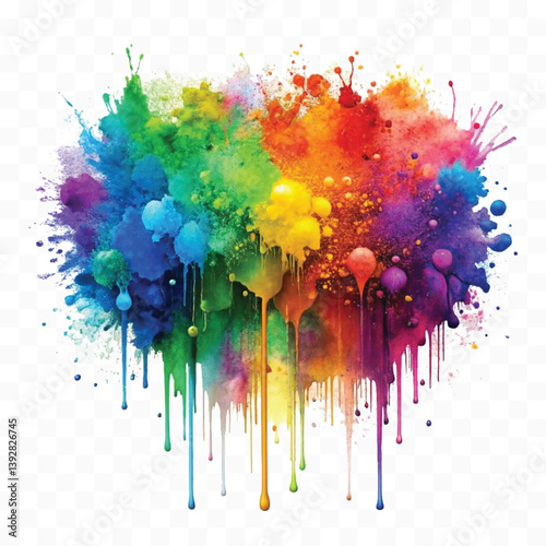 Obraz na płótnie vibrant holi splash splatter dripping down isolated on transparent white background w salonie