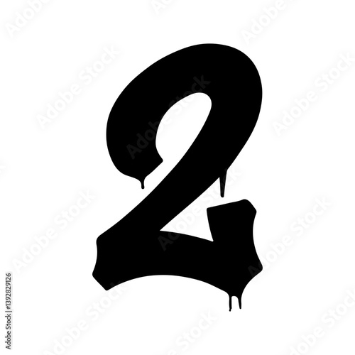 Bold black graffiti number two with dripping ink effect – number two isolated