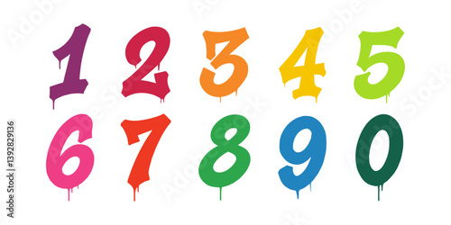 Graffiti style colorful numbers with dripping paint, ideal for urban art and educational visuals – numbers isolated