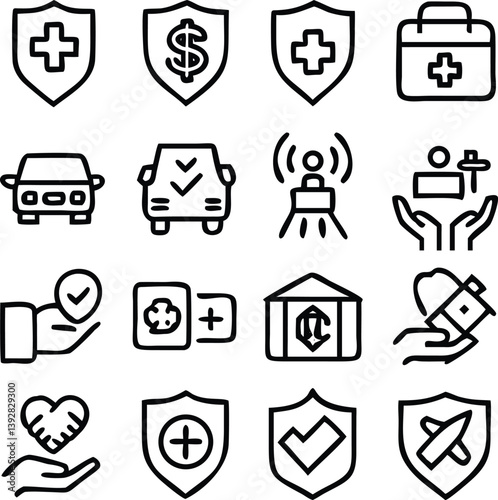 Insurance Icon Pack Vector | Protection, Policy & Coverage Line Icons