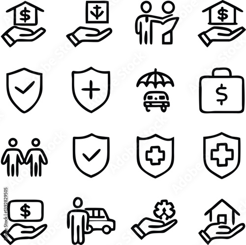 Insurance Icon Pack Vector | Protection, Policy & Coverage Line Icons