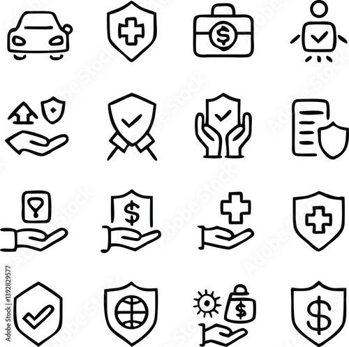 Insurance Icon Pack Vector | Protection, Policy & Coverage Line Icons